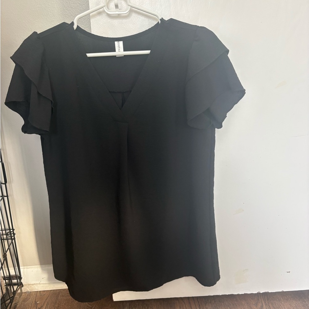 Amazon Black V-Neck Ruffle Sleeve Blouse